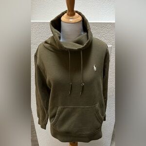 Polo Ralph Lauren Olive Cowl Neck Hoodie Women’s Funnel Pullover Sweatshirt